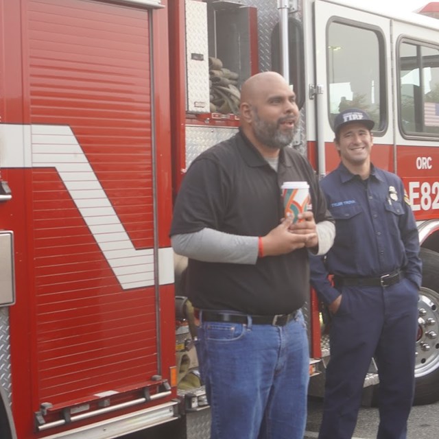 Mr Martinez with GGPD and GGFD at Walk to School Day.